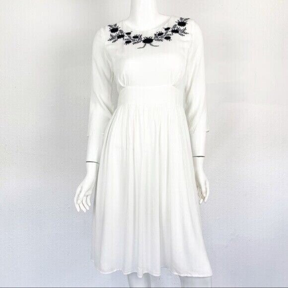 Mod Ref Midi Dress Small White Embroidered Boho Resort Beach Bridal Casual‎ - Picture 3 of 10